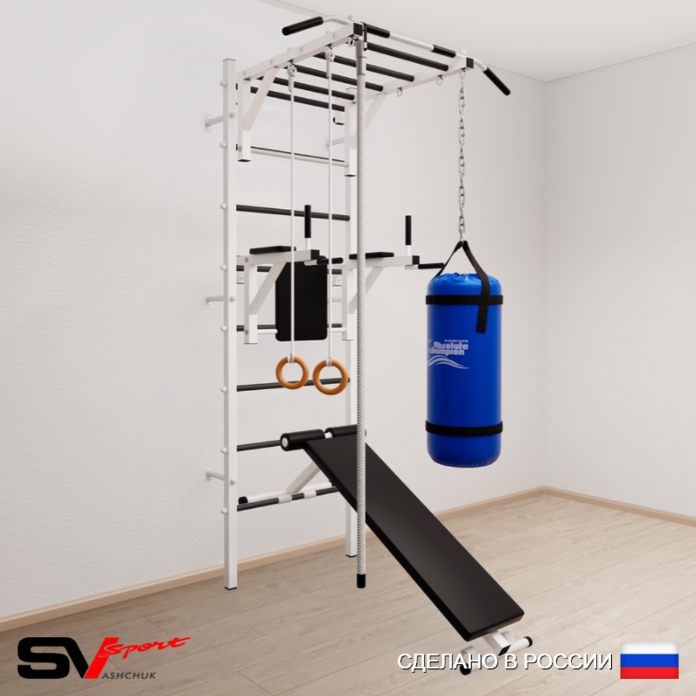 Шведская стенка Sv Sport усиленная 6542 (Турник рукоход/Брусья/Скамья/Канат/Кольца/Цепь/Мешок 22кг)