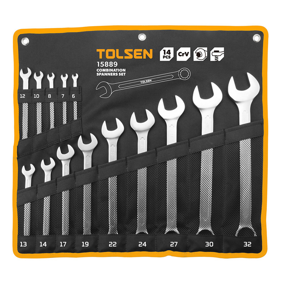 TOLSEN (TT15889) Набор комбинированных ключей, 6-32 мм, 14 предметов