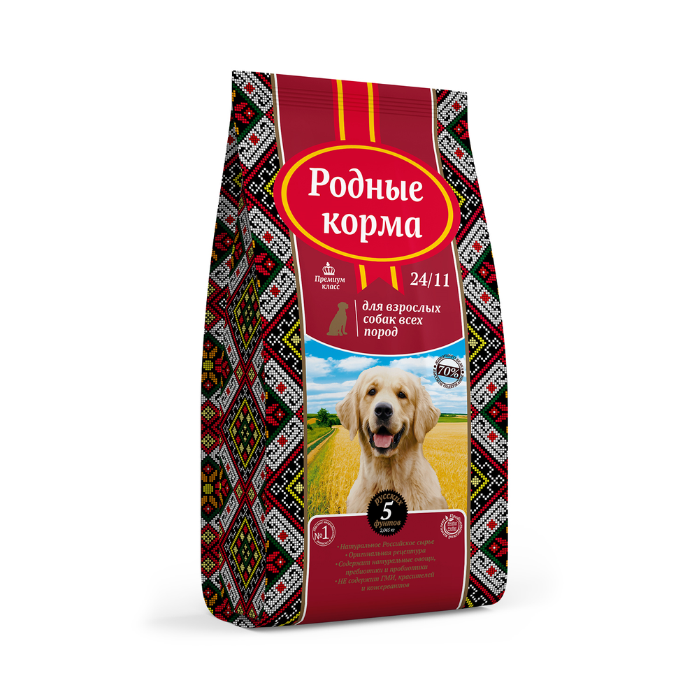 Сухой корм РОДНЫЕ КОРМА для взрослых собак всех пород курица 24/11 10 кг