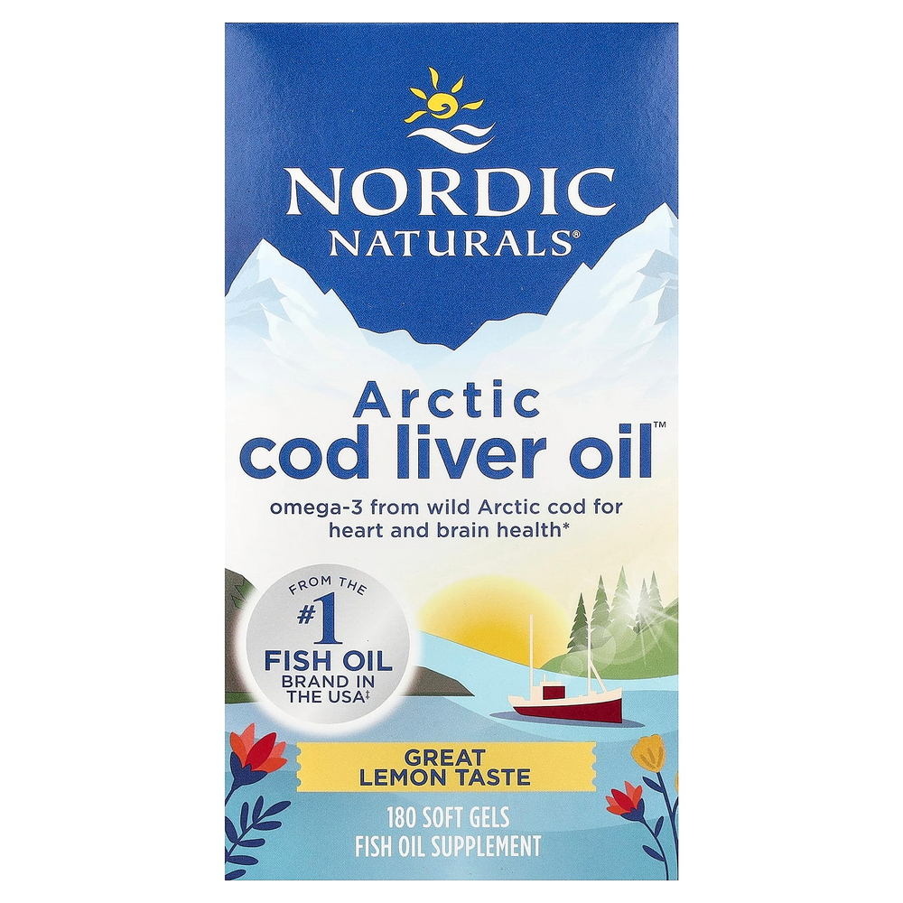 Nordic Naturals, Arctic Cod Liver Oil™, жир из печени арктической трески, лимон, 180 капсул