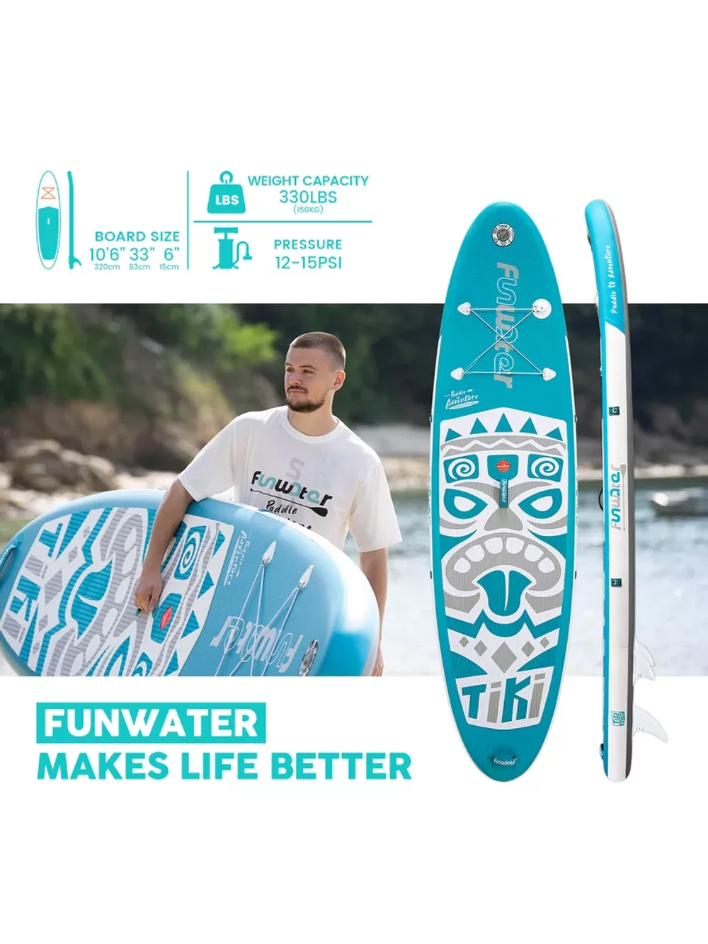 Сапборд надувной сап борд, sup board FunWаtеr Tiki 320 см