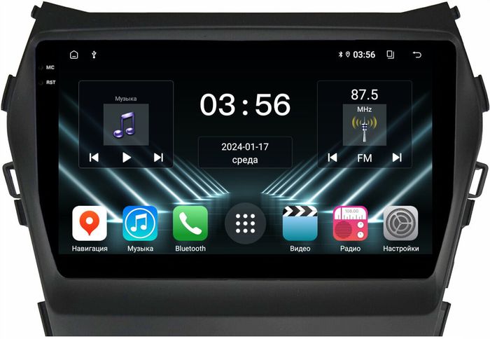 Магнитола для Hyundai Santa Fe 3 2012-2018 (отдельный экран климата, без штатной КЗВ) - FarCar S280 монитор 9.5" IPS на Android 13, CarPlay