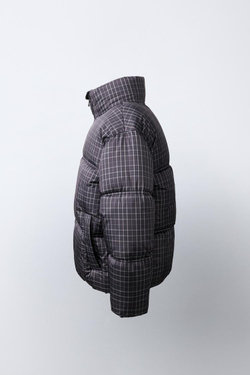ZARA СТЕГАНАЯ КУРТКА В КЛЕТКУ, ЧЕРНЫЙ