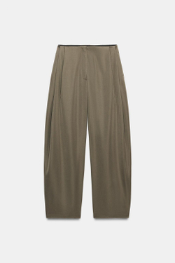 ZARA ШИРОКИЕ БРЮКИ С ЗАЩИПАМИ — ZW COLLECTION, ЗЕЛЕНОВАТЫЙ
