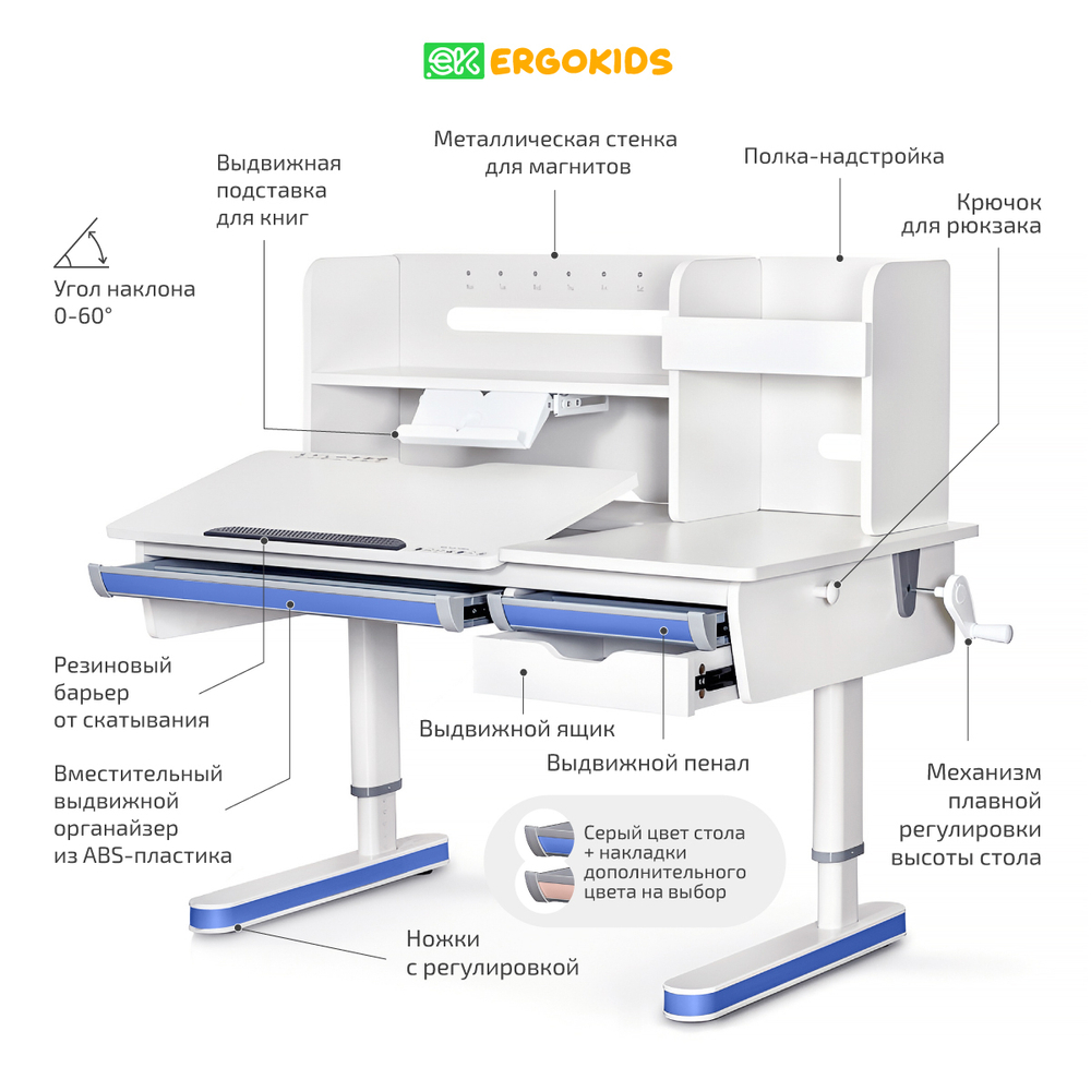 Комплект стол Montreal 2 + кресло Ergokids Space Air голубой