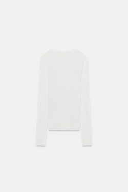 ZARA ПОЛУПРОЗРАЧНЫЙ ТРИКОТАЖНЫЙ ТОП, БЕЛЫЙ