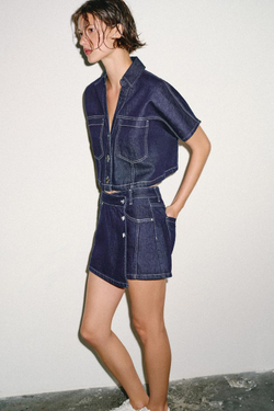 ZARA КОРОТКАЯ ДЖИНСОВАЯ РУБАШКА Z1975, СИНИЙ