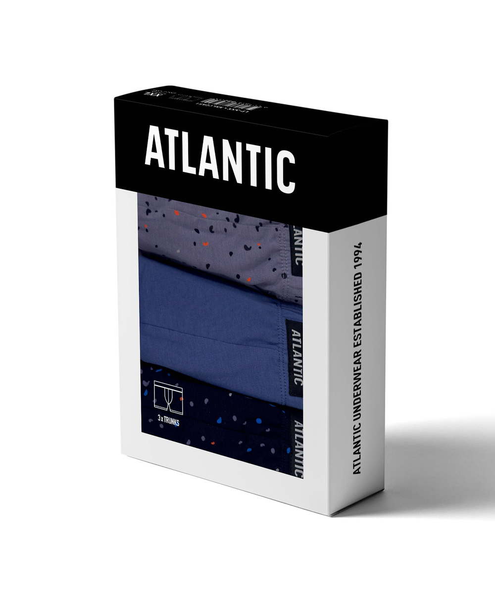 Мужские трусы шорты Atlantic, набор из 3 шт., хлопок, темно-синие + графитовые + индиго, 3MH-189