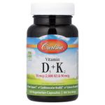 Carlson, Витамин D3 и K2, 50 мкг (2000 МЕ) и 90 мкг, 120 вегетарианских капсул