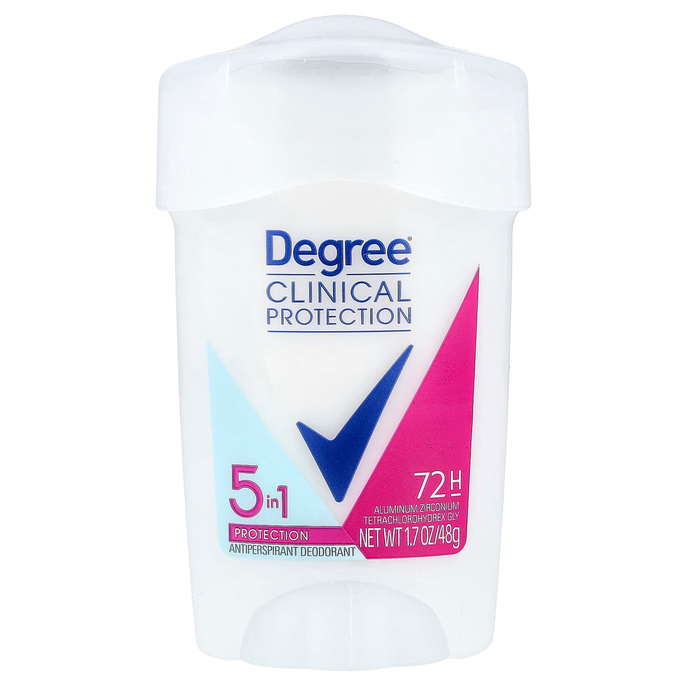 Degree, Clinical Protection, защита 5 в 1, дезодорант-антиперспирант, мягкое твердое вещество, 48 г (1,7 унции)