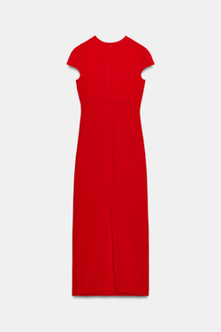 ZARA ПЛАТЬЕ МИДИ С КОРОТКИМИ РУКАВАМИ, КРАСНЫЙ
