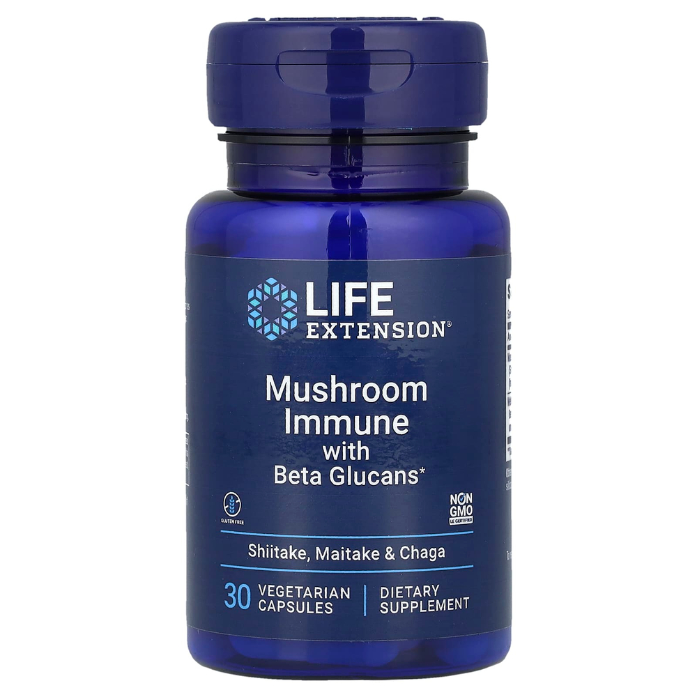 Life Extension, Mushroom Immune with Beta Glucans, 30 вегетарианских капсул