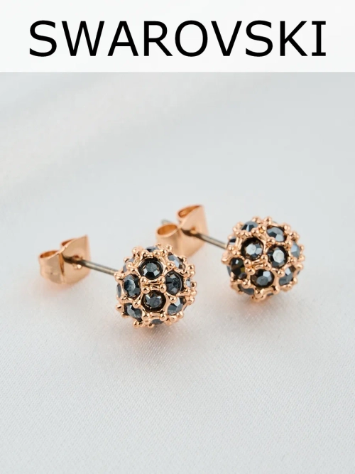 Серьги Черные шарики с кристаллами Swarovski