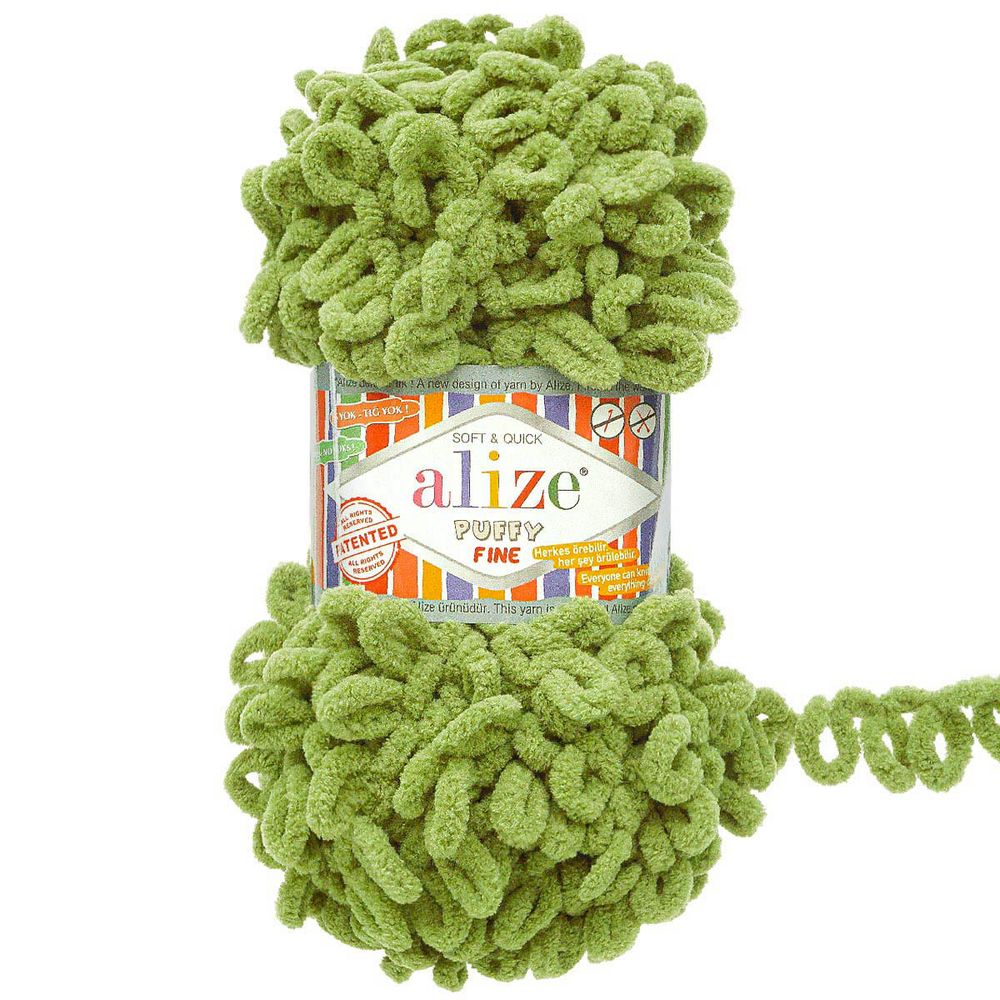 Пряжа Alize (Ализе) Puffy Fine / уп.5 мот. по 100 г, 14м, 485 зеленая черепаха A