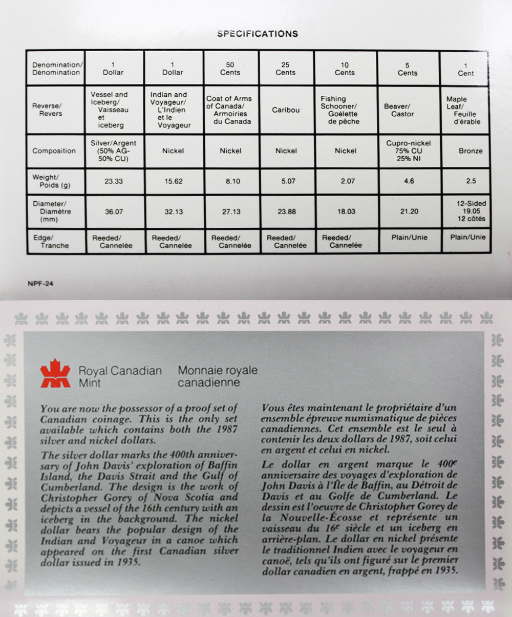 Набор монет Канады 1987 год, в кожаном футляре (Серебро, никель, бронза). PROOF