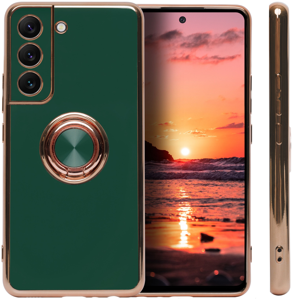 Стильный глянцевый чехол для SAMSUNG GALAXY S22 (не ULTRA/ FE/ PLUS!) с кольцом-подставкой и бархатной подкладкой