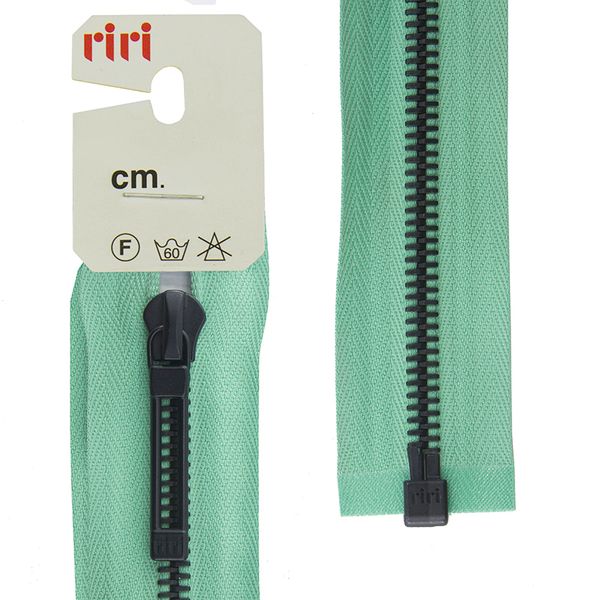 Молния металл RIRI Т6 (6 мм) 1 зам., разъем., 60 см, BI, слайд.Stab, цв.2706, св.-изумрудный, 1 шт