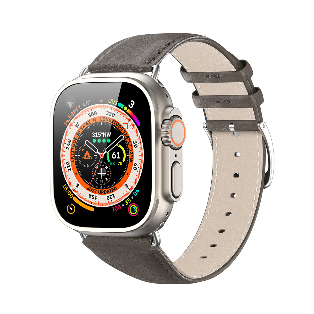 Ремешок из кожи серого цвета от Dux Ducis для смарт часов Apple Watch 38, 40, 41, 42мм, серия YS Series