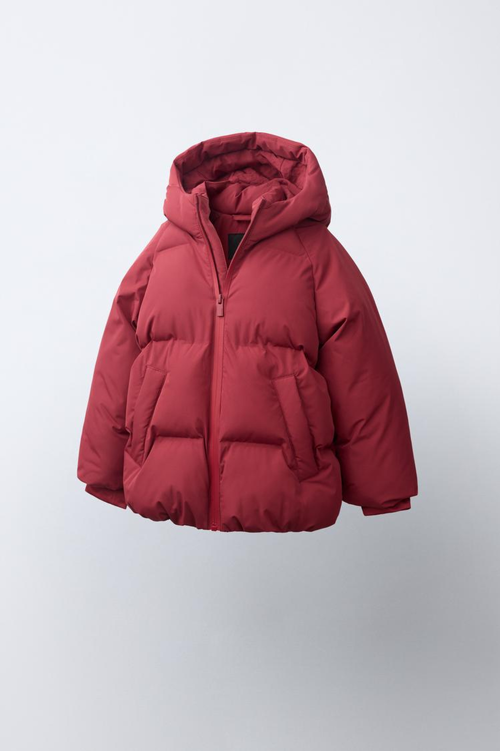 ZARA СТЕГАНОЕ ПАЛЬТО С КАПЮШОНОМ WATER REPELLENT, ТЕМНО-РОЗОВЫЙ