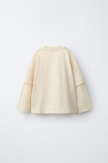 ZARA ФУТБОЛКА С ДВОЙНЫМИ РУКАВАМИ, ЭКРЮ