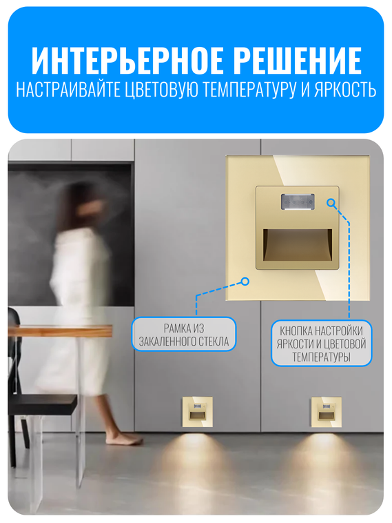 Светильник встраиваемый с датчиком движения Smart Aura серия Classic с рамкой из стекла