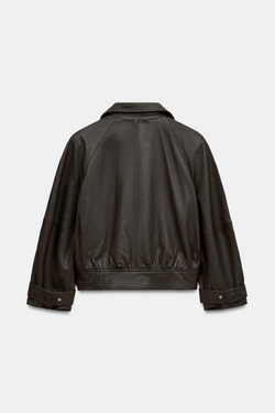 ZARA КОЖАНАЯ БАЙКЕРСКАЯ КУРТКА, КОРИЧНЕВЫЙ