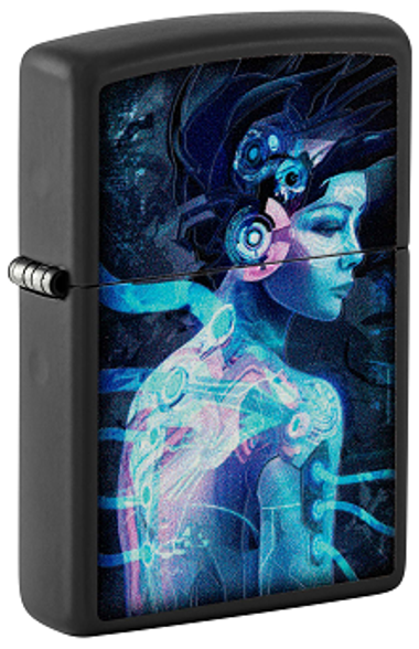 Цена наЗажигалка ZIPPO Cyborg Woman с покрытием Black Light, латунь/сталь, черная, матовая