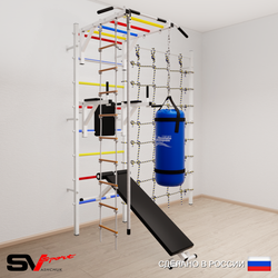 Шведская стенка Sv Sport 55520 (Турник рукоход/Брусья/Скамья/Канат/Лестница/Цепь/Мешок 22кг/Канатный лаз)