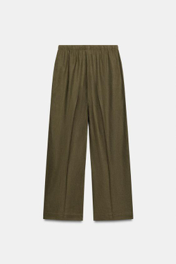 ZARA БРЮКИ ПРЯМОГО КРОЯ ИЗ СМЕСОВОГО ЛЬНА, ХАКИ