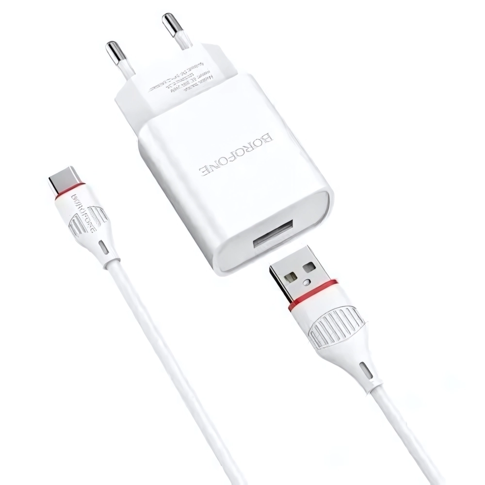 Зарядное устройство Borofone BA20A 2.1A USB + кабель Type-C Black