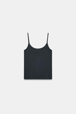 ZARA МАЙКА ИЗ ПОЛИАМИДА НА ТОНКИХ БРЕТЕЛЯХ, ТЕМНЫЙ АНТРАЦИТ