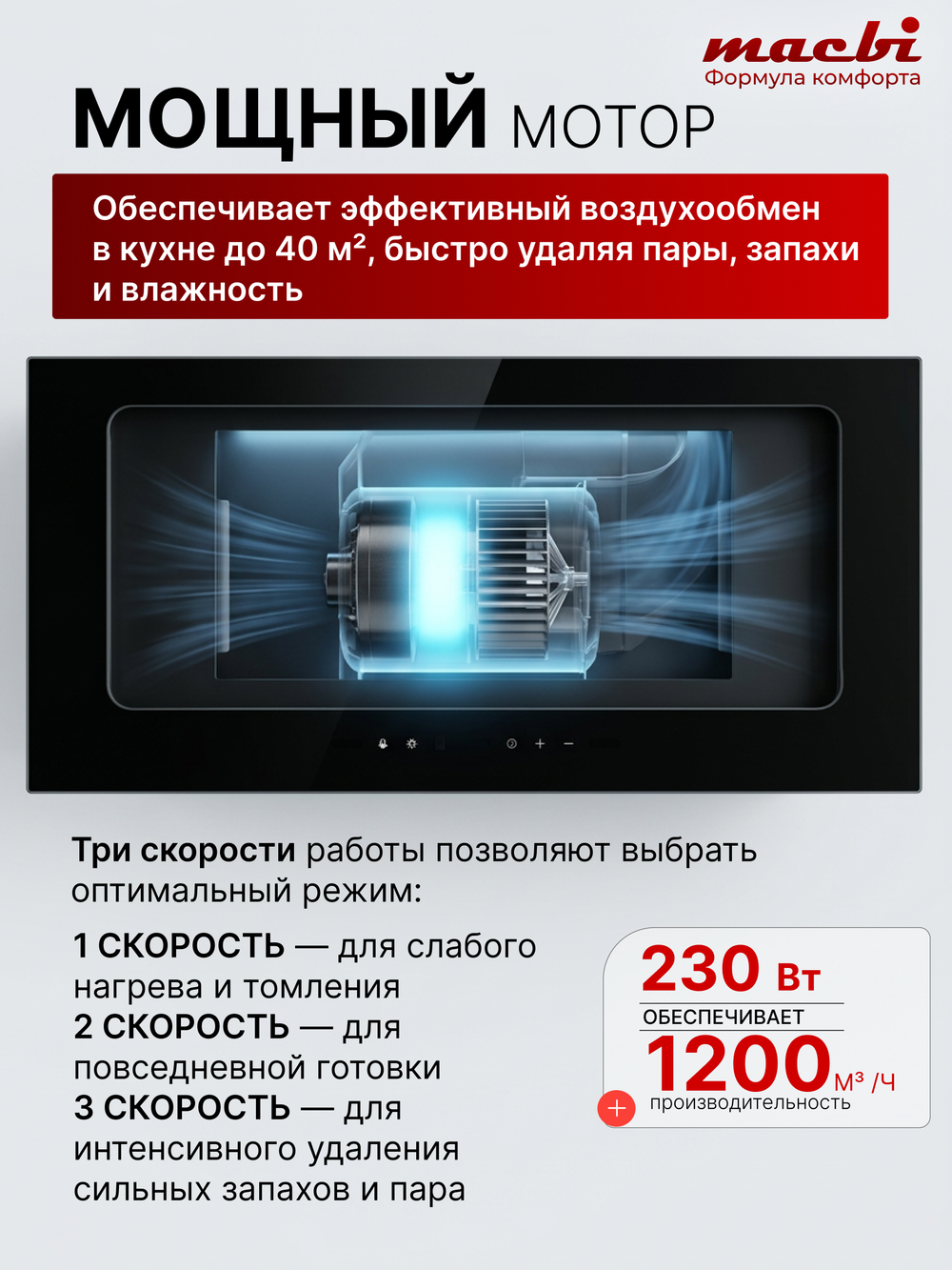 Вытяжка кухонная ML-G60TL BLACK , черный, сенсорное управление + управление жестами, D150мм (MACBI)