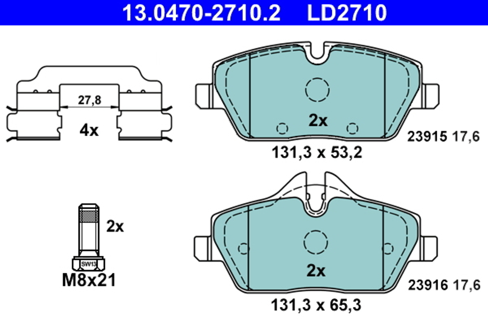 ATE - 13047027102-ATE - Brake Pad Set, disc brake - Povrat artikla narucenog iz Njemacke nije moguc.