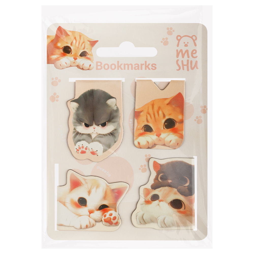 Закладки магнитные для книг, 4шт., MESHU "Cute kittens", матовая ламинация MS_66068
