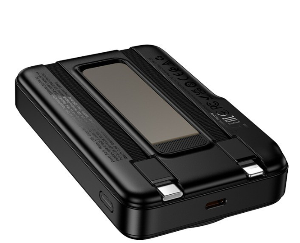Powerbank Hoco Q48 10000mAh1C 20W с проводом Type-C/Lightning, дисплеем и подставкой черный