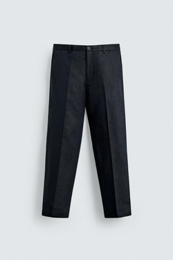 ZARA БРЮКИ КЛАССИЧЕСКОГО КРОЯ ИЗ 100% ЛЬНА, МОРСКОЙ СИНИЙ