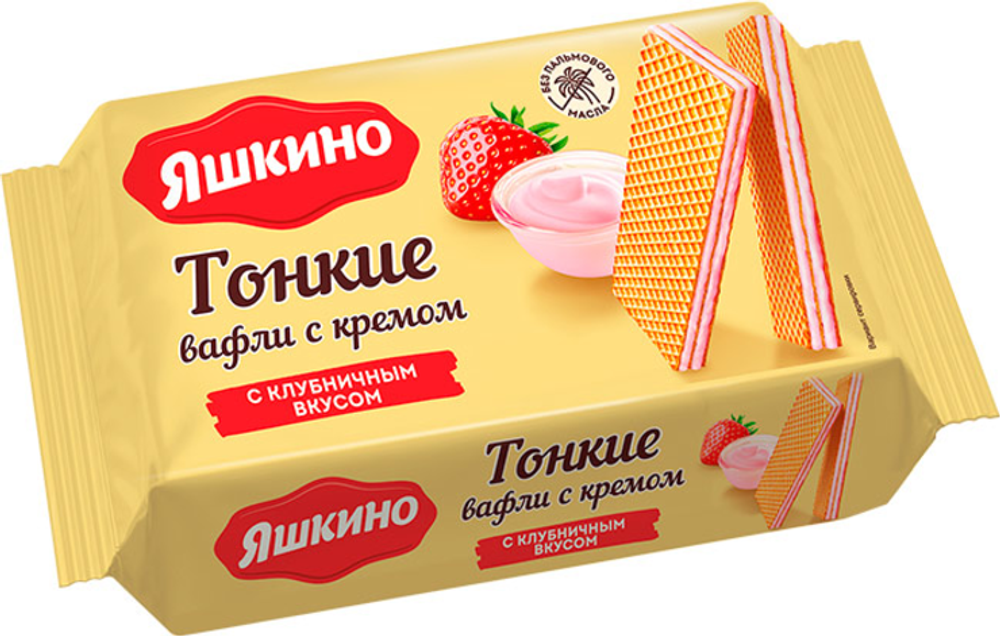 Вафли Яшкино тонкие с кремом с клубничным вкусом 144г