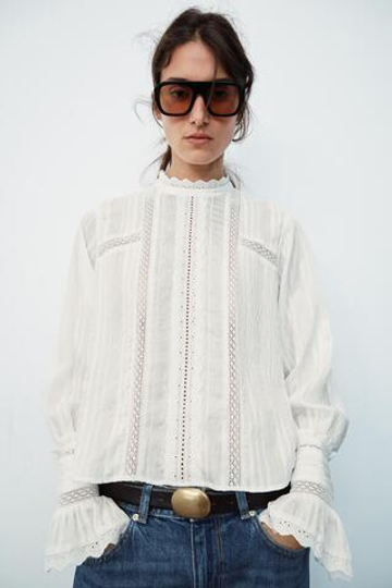 ZARA БЛУЗА В РОМАНТИЧЕСКОМ СТИЛЕ С ВЫШИВКОЙ, ЭКРЮ
