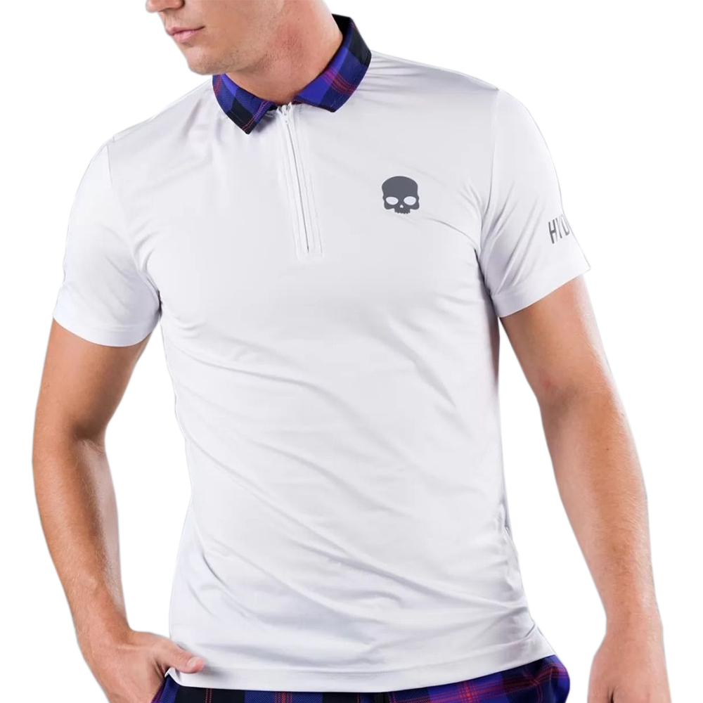 Мужское теннисное поло Hydrogen Tartan Zipped Tech Polo - белый