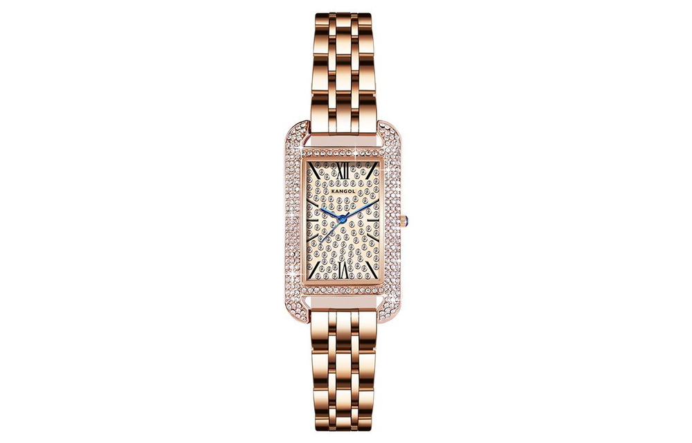 KANGOL Quartz Movement Genuine Leather Strap Watch Women"s Watch Gold Dial