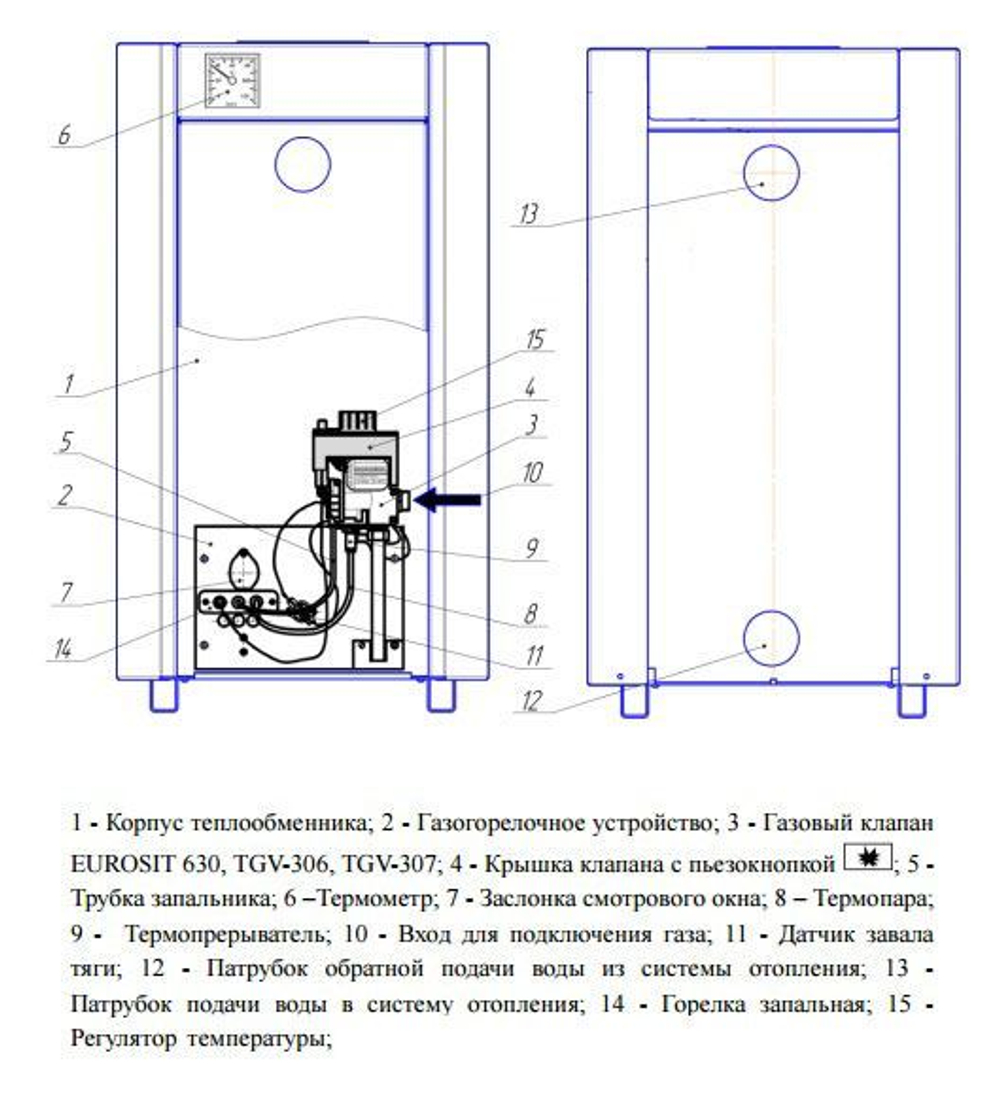 Котел напольный газовый ЛУЧ КСГ-8 (d120) открытая камера 80 м2 (только отопление)
