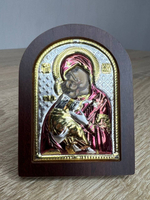 Владимирская БМ, икона арочная, красное дерево, эмаль  57х75