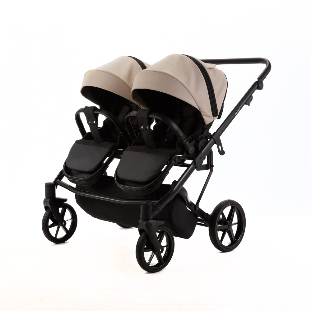 Детская универсальная коляска Adamex LEO DUO Deluxe (2в1) DUO-SA7 - Светло-бежевая экокожа