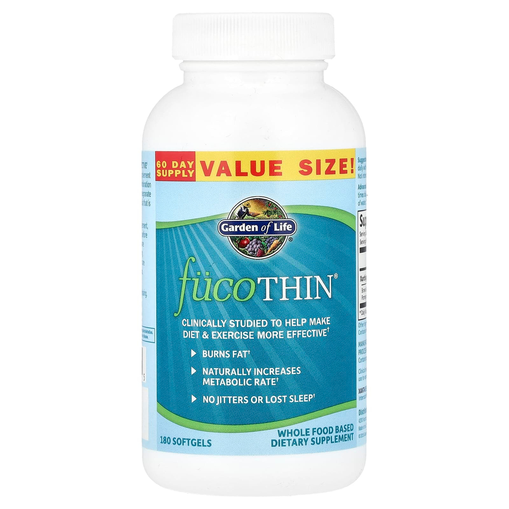 Garden of Life, FucoThin, нестимулирующий натуральный сжигатель жира, 180 мягких желатиновых капсул