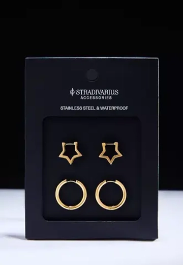 STRADIVARIUS Набор из 2 водонепроницаемых серег-колец и звезд, желтый