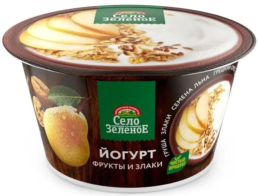 Йогурт "Груша-злаки-семена льна-гр.орех 3,2% пл/ст 0,18кг/6шт