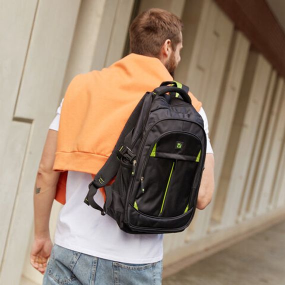 Çanta \ Bag \ Рюкзак БРАУБЕРГ универсальный, черный, салатовые вставки, 45х28х18см, 270766