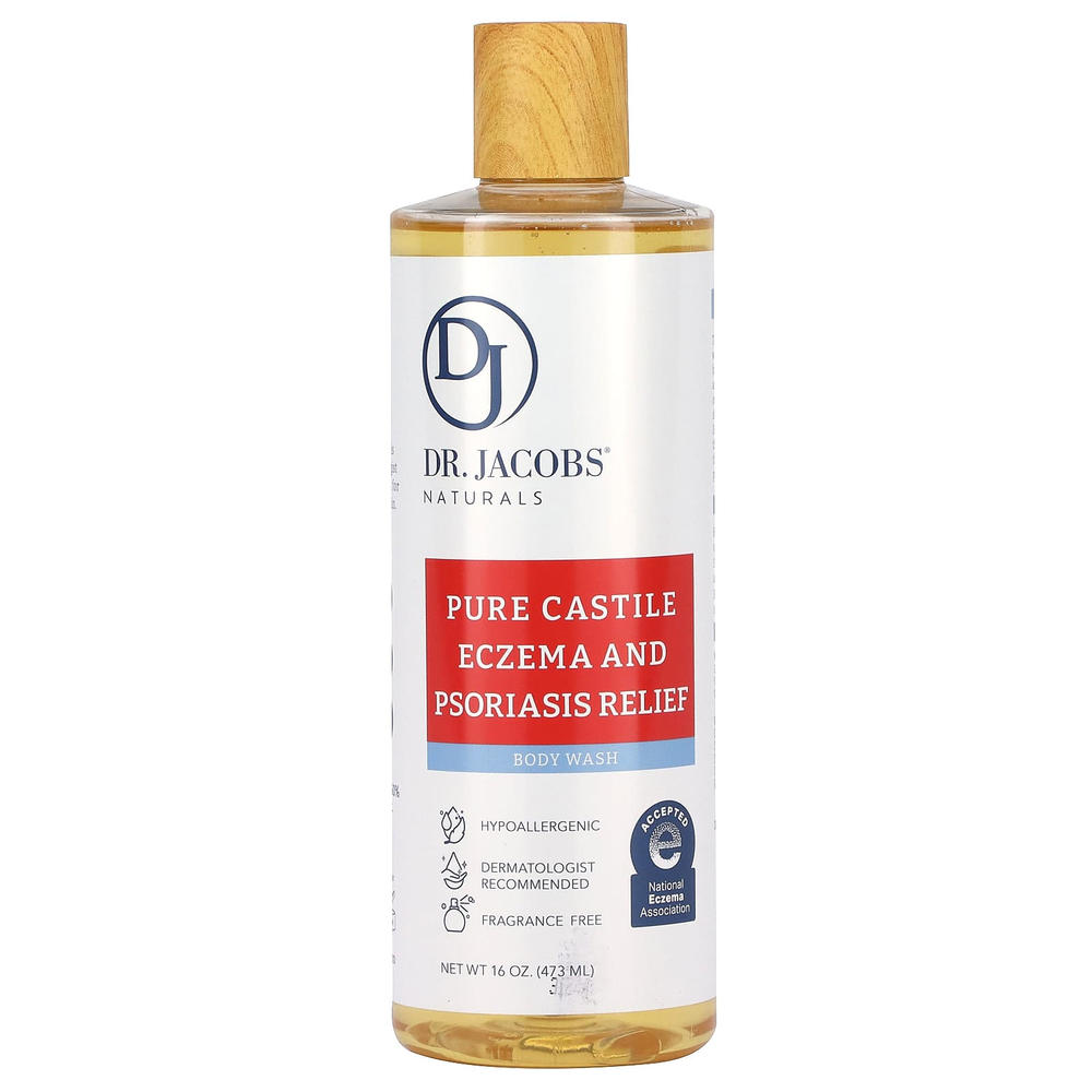 Dr. Jacobs Naturals, Pure Кастильское средство для снятия экземы и псориаза, гель для душа, без отдушек, 473 мл (16 унций)