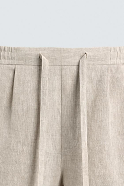ZARA ШОРТЫ RELAXED FIT ИЗ 100% ЛЬНА, СВЕТЛО-БЕЖЕВЫЙ