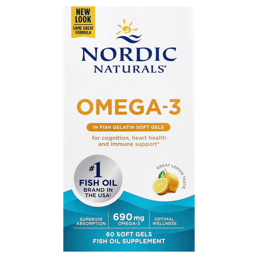 Nordic Naturals, омега-3, со вкусом лимона, 60 капсул (345 мг в 1 капсуле)
